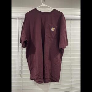 Carhartt Burgundy Short Sleeve Shirt, Loose Fit - Men's M